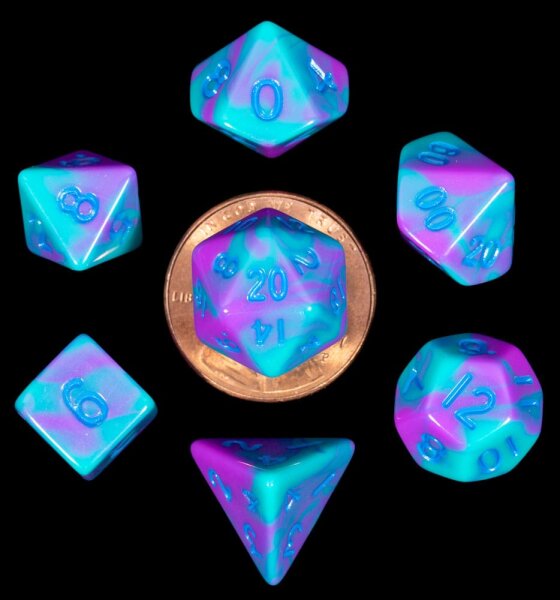FanRoll Mini Würfel Set Turquoise and Purple Marble (7)
