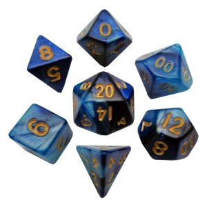 FanRoll Mini Würfel Set Blue/Light Blue with Gold...