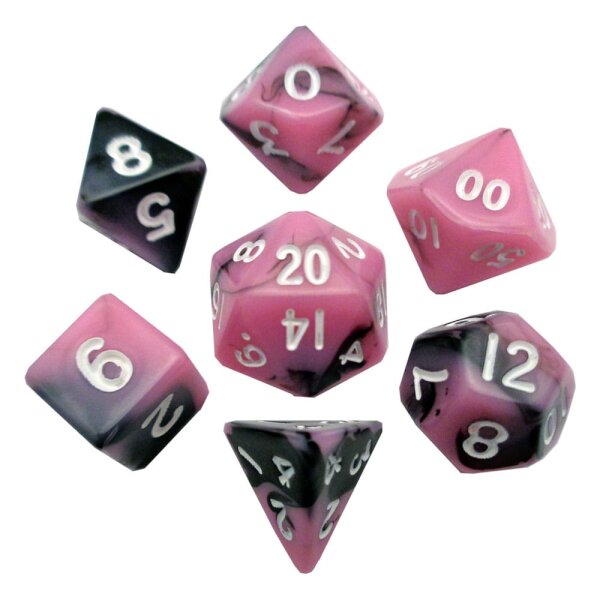 FanRoll Mini Würfel Set Pink/Black with White Numbers (7)