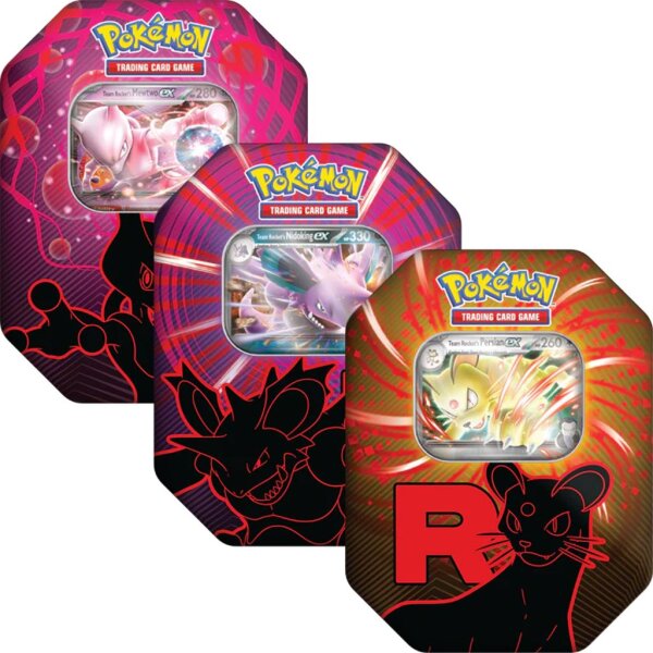 Pokemon TCG Tin 123 Team Rocket 3er Set Mewtu Nidoking Snobilikat ex Herbst 2025 EN