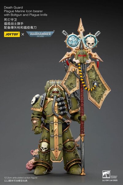 Warhammer 40,000 Actionfigur Death Guard Plague Marine Icon bearer with Boltgun and Plague knife 12 cm