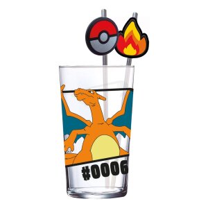 Pokemon Glas Tumbler mit Trinkhalmen Glurak 480 ml