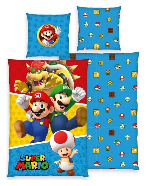 Pokemon Bettwäsche Super Mario (Mario, Luigi, Toad, Bowser) 135 x 200 cm
