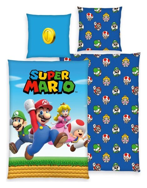 Super Mario Bettwäsche Super Mario (Mario, Luigi, Peach, Toad) 135 x 200 cm